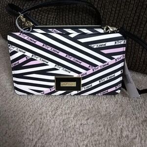 Betsey Johnson pink, black & white crossbody